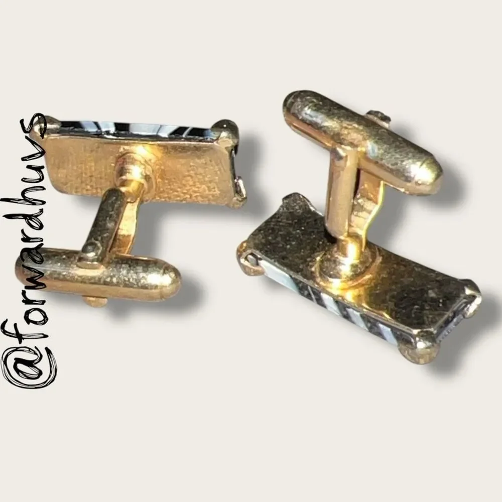 Gold Tone Cufflinks – 3/4” Black and White Stripes